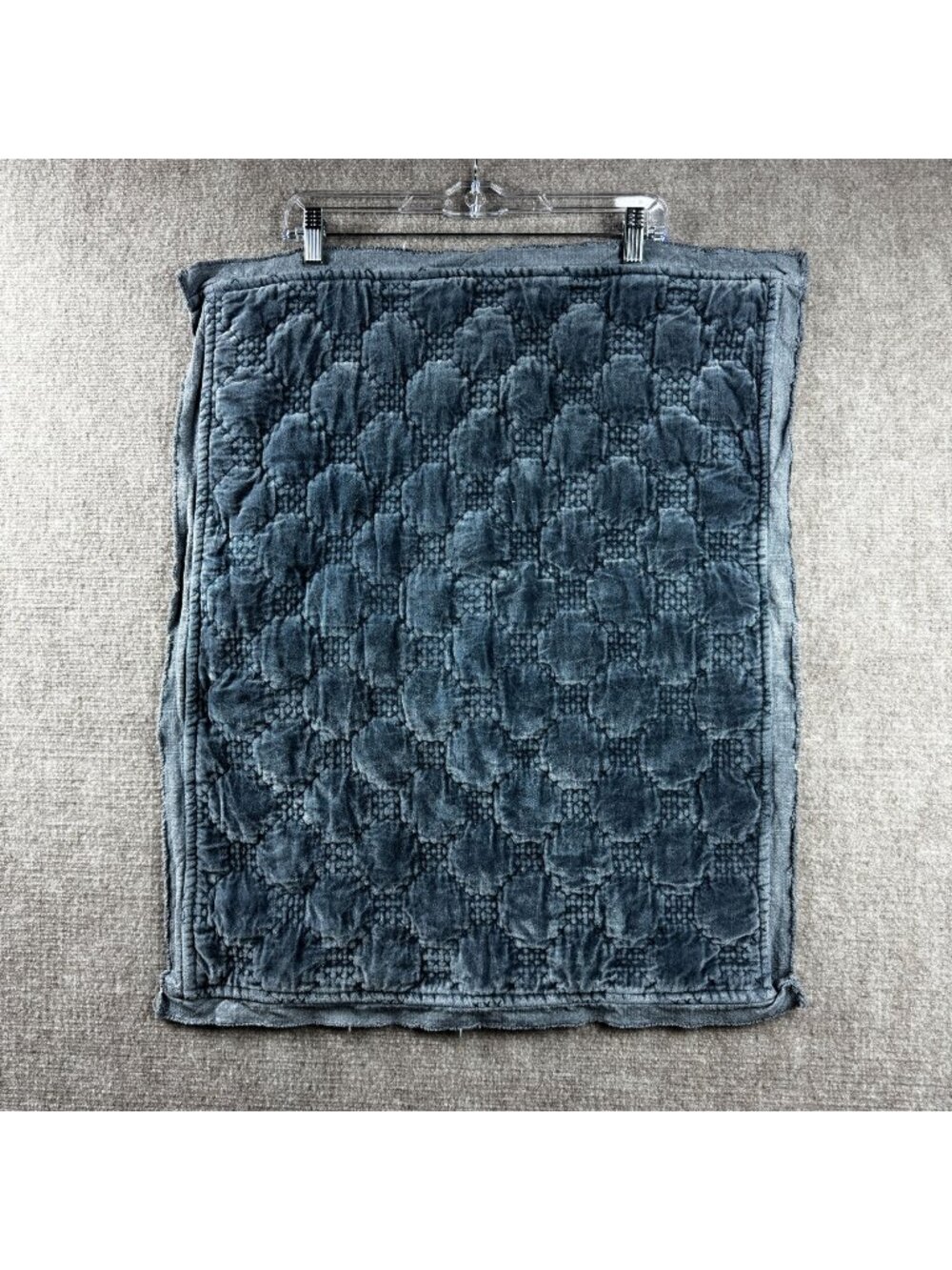Pottery Barn Velvet Lattice Quilted Standard Sham 26x20 Slate Blue Cotton Cozy